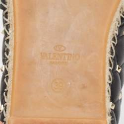 Pre Owned Valentino Black Leather Rockstud Espadrille Flats Size 39