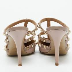 مملوكة مسبقًا Valentino Beige Leather Rockstud Pointed Toe Mules Size 36.5