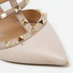 مملوكة مسبقًا Valentino Beige Leather Rockstud Pointed Toe Mules Size 36.5