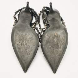 Pre Owned Valentino Black Patent Leather Rockstud Ankle Strap Pumps Size 38.5