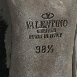 Pre Owned Valentino Black Patent Leather Rockstud Ankle Strap Pumps Size 38.5