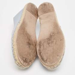 Pre Owned Valentino Light Blue Embroidered and Laser Cut Leather Espadrille Flats Size 38