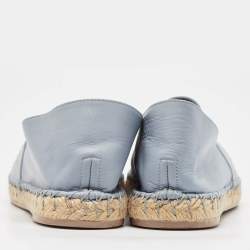 Pre Owned Valentino Light Blue Embroidered and Laser Cut Leather Espadrille Flats Size 38