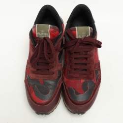 Valentino Red Leather and Canvas Rockrunner Low Top Sneakers Size 39