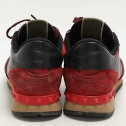 Valentino Red Leather and Canvas Rockrunner Low Top Sneakers Size 39