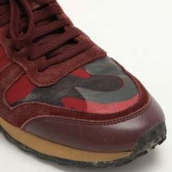 Valentino Red Leather and Canvas Rockrunner Low Top Sneakers Size 39