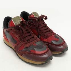 Valentino Red Leather and Canvas Rockrunner Low Top Sneakers Size 39