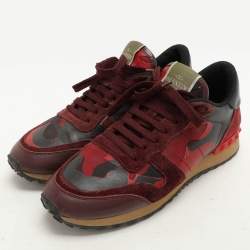 Valentino Red Leather and Canvas Rockrunner Low Top Sneakers Size 39