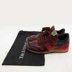 Valentino Red Leather and Canvas Rockrunner Low Top Sneakers Size 39