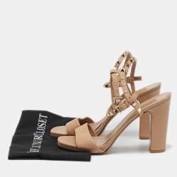 Valentino Beige Leather Rockstud Ankle Strap Sandals Size 40.5