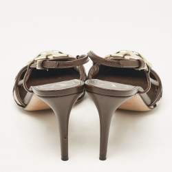 Pre Owned Valentino Beige/Brown Canvas and Leather VLogo Slingback Pumps Size 38