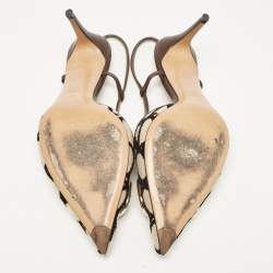 Pre Owned Valentino Beige/Brown Canvas and Leather VLogo Slingback Pumps Size 38