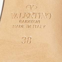 Pre Owned Valentino Beige/Brown Canvas and Leather VLogo Slingback Pumps Size 38