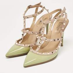 Valentino Green/Dusty Pink Patent and Leather Rockstud Ankle Strap Pumps Size 40