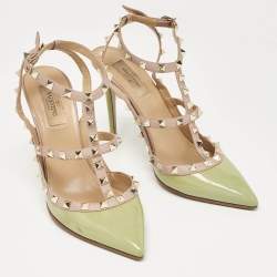 Valentino Green/Dusty Pink Patent and Leather Rockstud Ankle Strap Pumps Size 40