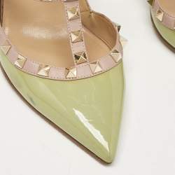 Valentino Green/Dusty Pink Patent and Leather Rockstud Ankle Strap Pumps Size 40