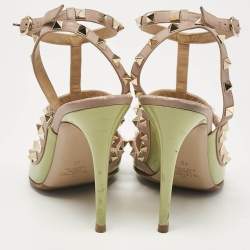 Valentino Green/Dusty Pink Patent and Leather Rockstud Ankle Strap Pumps Size 40