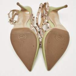 Valentino Green/Dusty Pink Patent and Leather Rockstud Ankle Strap Pumps Size 40