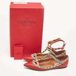 Valentino Multicolor Leather Rockstud Ankle Strap Ballet Flats Size 36