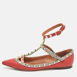 Valentino Multicolor Leather Rockstud Ankle Strap Ballet Flats Size 36