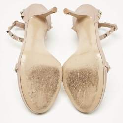 Valentino Beige Leather Rockstud Ankle Strap Sandals Size 40