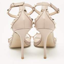 Valentino Beige Leather Rockstud Ankle Strap Sandals Size 40