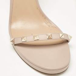 Valentino Beige Leather Rockstud Ankle Strap Sandals Size 40