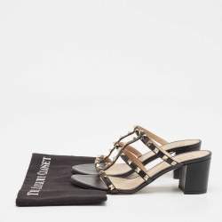 Pre Owned Valentino Black Leather Rockstud Slide Sandals Size 39.5