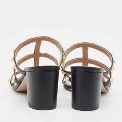 Pre Owned Valentino Black Leather Rockstud Slide Sandals Size 39.5