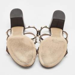 Pre Owned Valentino Black Leather Rockstud Slide Sandals Size 39.5