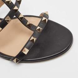 Pre Owned Valentino Black Leather Rockstud Slide Sandals Size 39.5