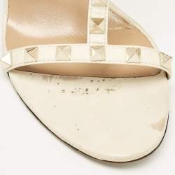 Pre Owned Valentino Cream Leather Rockstud Ankle Strap Sandals Size 38