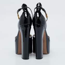 Pre Owned Valentino Black Patent Leather Tan-Go Platform Sandals Size 39