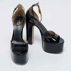 Pre Owned Valentino Black Patent Leather Tan-Go Platform Sandals Size 39