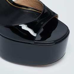 Pre Owned Valentino Black Patent Leather Tan-Go Platform Sandals Size 39