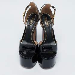 Pre Owned Valentino Black Patent Leather Tan-Go Platform Sandals Size 39