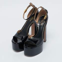 Pre Owned Valentino Black Patent Leather Tan-Go Platform Sandals Size 39
