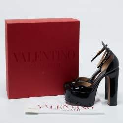 Pre Owned Valentino Black Patent Leather Tan-Go Platform Sandals Size 39
