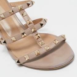 Pre Owned Valentino Dusty Pink Leather Rockstud Strappy Block Heel Sandals Size 40.5