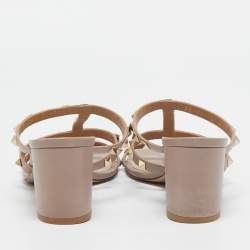 Pre Owned Valentino Dusty Pink Leather Rockstud Strappy Block Heel Sandals Size 40.5