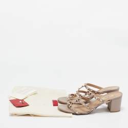 Pre Owned Valentino Dusty Pink Leather Rockstud Strappy Block Heel Sandals Size 40.5