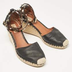 Pre Owned Valentino Black Leather Rockstud Wedge Sandals Size 41