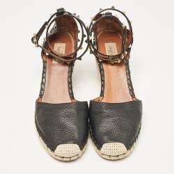 Pre Owned Valentino Black Leather Rockstud Wedge Sandals Size 41