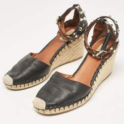 Pre Owned Valentino Black Leather Rockstud Wedge Sandals Size 41