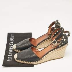 Pre Owned Valentino Black Leather Rockstud Wedge Sandals Size 41