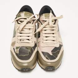 Pre Owned Valentino Multicolor Leather and Suede Rockrunner Low Top Sneakers Size 38.5