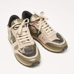 Pre Owned Valentino Multicolor Leather and Suede Rockrunner Low Top Sneakers Size 38.5