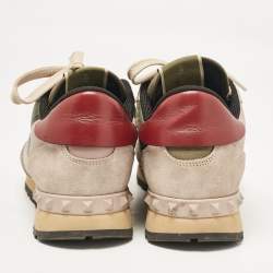 Pre Owned Valentino Multicolor Leather and Suede Rockrunner Low Top Sneakers Size 38.5