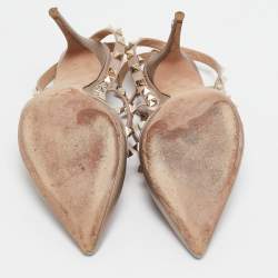 Pre Owned Valentino Metallic/Beige Leather Rockstud Pumps Size 37.5