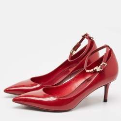 Valentino Burgundy Patent Leather Ankle Strap Pumps Size 39